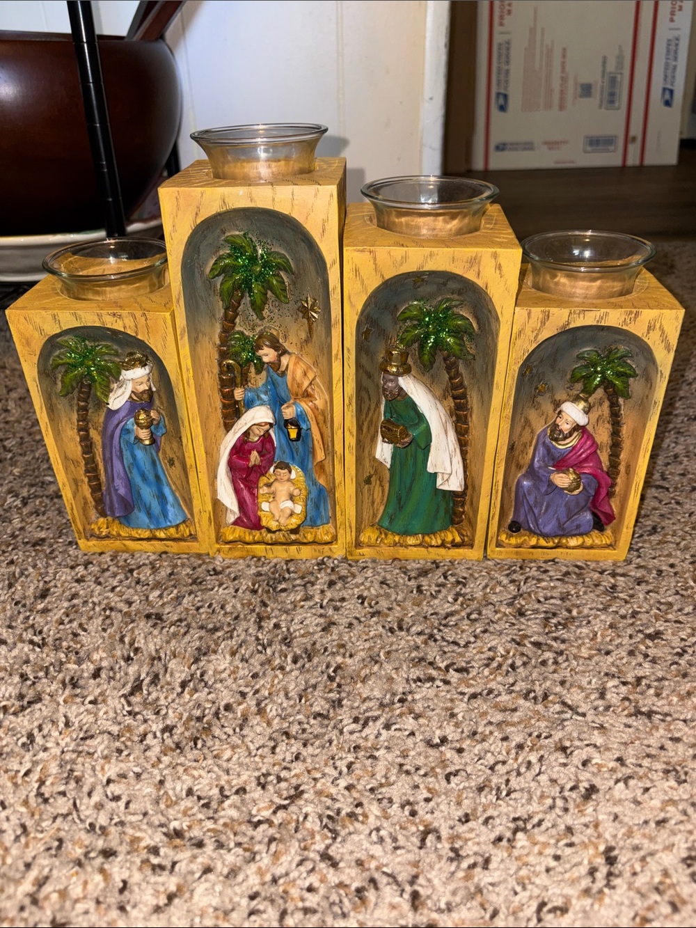 Romans, Inc. Advent Saint Votive holder with glass cups #34467